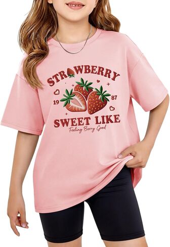 GEMLON Girls T Shirts Graphic Tees Short Sleeve Cute Tops for Teen Girls Shirts Size 5-14 in Saudi Arabia