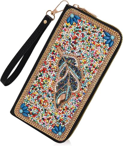 Beaded Wristlet Wallet for Women, Clutch Purse Card Holder with Large Capacity, Portable Travel Wallet with Handcrafted Beads (Crown) in Saudi Arabia