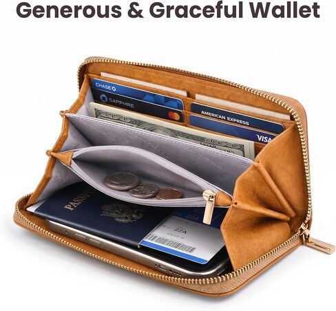 Clutch Wallet For Women, Leather RFID Blocking Wallet Women Large Capacity Credit Card Holder, Womens Billfolds and Wallets Gifts for Women Birthday, Ladies Wallet with Phone Holder, Zip Around in Kuwait