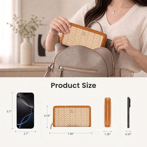 Clutch Wallet For Women, Leather RFID Blocking Wallet Women Large Capacity Credit Card Holder, Womens Billfolds and Wallets Gifts for Women Birthday, Ladies Wallet with Phone Holder, Zip Around in Kuwait