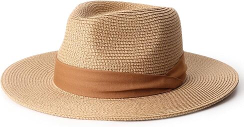 AQOKKA Summer Straw Fedora Hat for Women Men Travel Panama Hat with Wide Brim Roll Up Sun Hat for Beach Outdoor UPF 50+ in Kuwait
