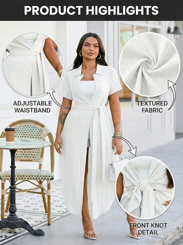 Womens Sets 2 Piece Outfits Short Sleeve V Neck Tie Front Blouse Shirt Top Dress and Shorts Summer Set in Saudi Arabia