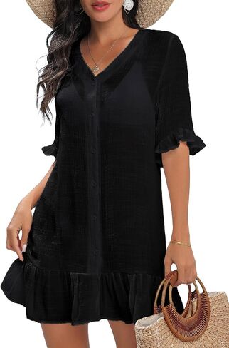 MODLILY Bathing Suit Cover Up for Women, Button Up Breathable with Ruched Detail, Womens Swimsuit Coverup in Saudi Arabia