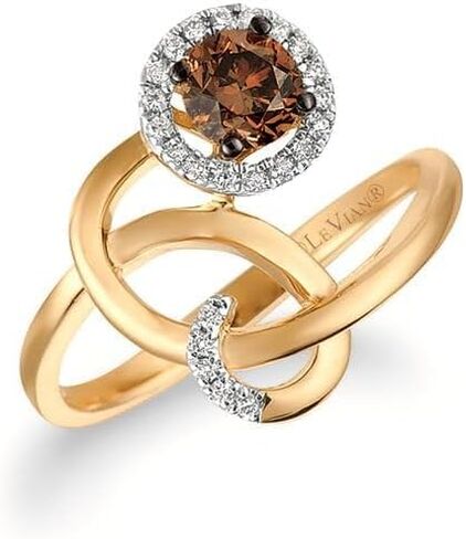 LE VIAN 1/2 Carat Vanilla and Chocolate Diamond Ring for Women | 14K Yellow Gold Ring for Her Halo Swirling Design (H-I/Brown, SI1-SI2, 0.54 Cttw) Statement Promise Anniversary Band Size 6.5 in Kuwait
