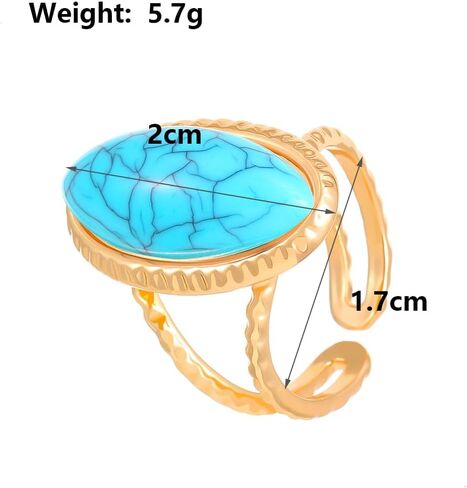 Western Turquoise Rings for Women Large Geometric Statement Ring Chunky Oval Turquoise Finger Ring Vintage Bohemian Jewelry Accessories Gifts in Kuwait