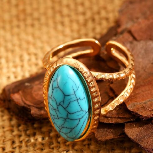 Western Turquoise Rings for Women Large Geometric Statement Ring Chunky Oval Turquoise Finger Ring Vintage Bohemian Jewelry Accessories Gifts in Kuwait