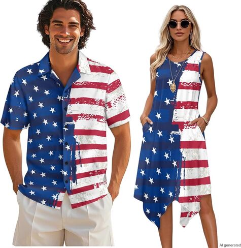 TOADDITDO Sleeveless Sundresses for Women Summer Flowy Midi Dress and Mens Button Down Shirts Matching Couples Outfits in Saudi Arabia