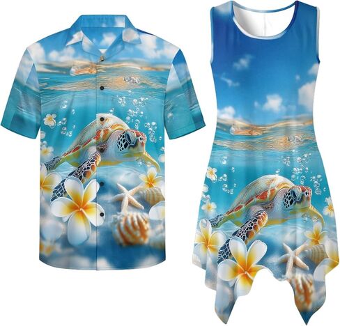 TOADDITDO Sleeveless Sundresses for Women Summer Flowy Midi Dress and Mens Button Down Shirts Matching Couples Outfits in Saudi Arabia