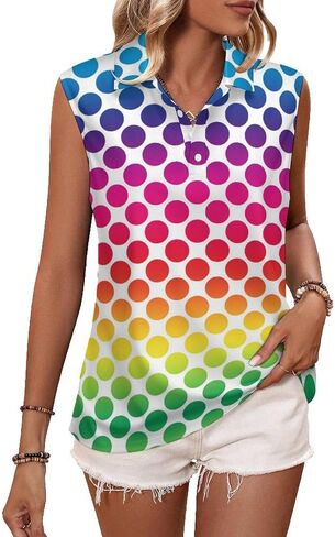 Polka Dots T Shirts Sleeveless Golf Tank Top Woman Dry Fit Tenis Shirt Tee Casual Breathable Athletic Vests in Saudi Arabia