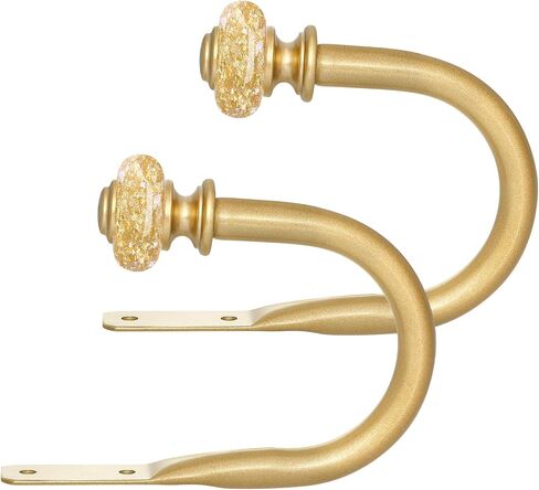 Curtain Holdbacks 2 Pack, Gold Metal Curtain Tiebacks with Decorative Vintage Crystal Finials, Drapery Hooks Holders for Wall, Easy to Install in Saudi Arabia