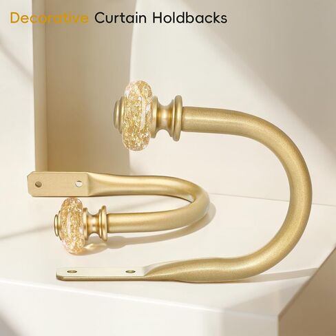 Curtain Holdbacks 2 Pack, Gold Metal Curtain Tiebacks with Decorative Vintage Crystal Finials, Drapery Hooks Holders for Wall, Easy to Install in Saudi Arabia