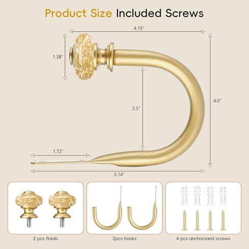 Curtain Holdbacks 2 Pack, Gold Metal Curtain Tiebacks with Decorative Vintage Crystal Finials, Drapery Hooks Holders for Wall, Easy to Install in Saudi Arabia