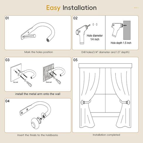 Curtain Holdbacks 2 Pack, Gold Metal Curtain Tiebacks with Decorative Vintage Crystal Finials, Drapery Hooks Holders for Wall, Easy to Install in Saudi Arabia