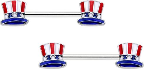 Body Candy 14G Womens Nipplerings Piercing Surgical Steel 2Pc USA Patriotic Top Hat Mens Nipple Ring Set 9/16" in Kuwait