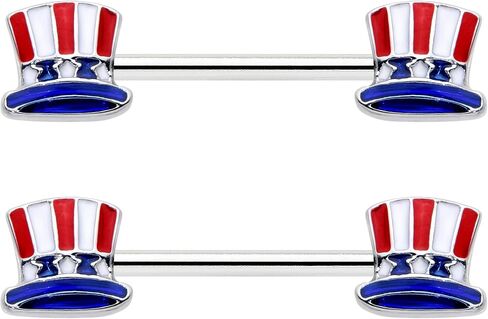 Body Candy 14G Womens Nipplerings Piercing Surgical Steel 2Pc USA Patriotic Top Hat Mens Nipple Ring Set 9/16" in Kuwait