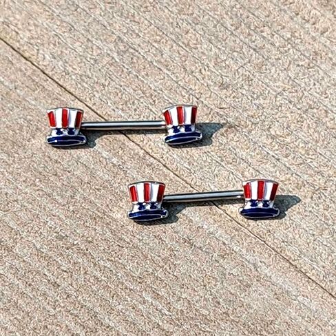 Body Candy 14G Womens Nipplerings Piercing Surgical Steel 2Pc USA Patriotic Top Hat Mens Nipple Ring Set 9/16" in Kuwait
