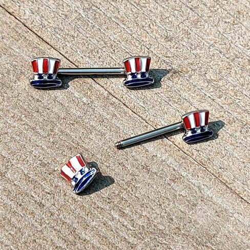 Body Candy 14G Womens Nipplerings Piercing Surgical Steel 2Pc USA Patriotic Top Hat Mens Nipple Ring Set 9/16" in Kuwait