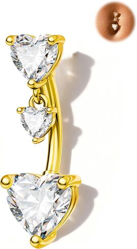 Jewseen Cute Heart Belly Button Rings 14G Dangle Reverse Belly Button Piercing for Women Gold Navel Ring 316L Surgical Steel Dainty Navel Piercing Jewelry in Kuwait