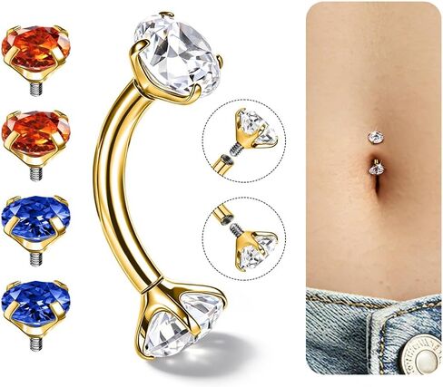 G23 Titanium Belly Button Ring for Sensitive Skin, 14G Internally Threaded Floating Navel Ring with CZ, Dainty Hypoallergenic Belly Piercing Jewelry for Women, 8-16MM in Kuwait