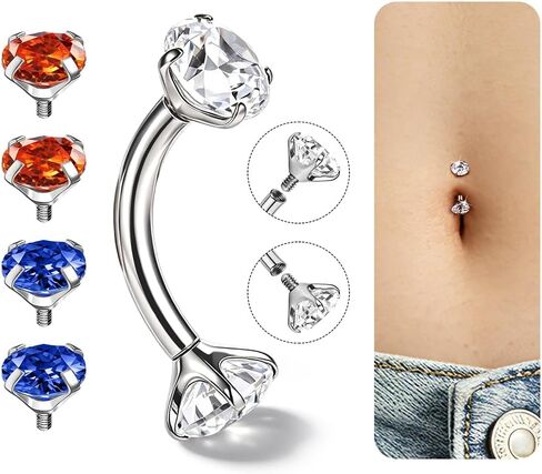 G23 Titanium Belly Button Ring for Sensitive Skin, 14G Internally Threaded Floating Navel Ring with CZ, Dainty Hypoallergenic Belly Piercing Jewelry for Women, 8-16MM in Kuwait