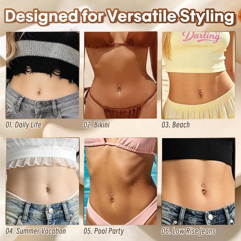 G23 Titanium Belly Button Ring for Sensitive Skin, 14G Internally Threaded Floating Navel Ring with CZ, Dainty Hypoallergenic Belly Piercing Jewelry for Women, 8-16MM in Kuwait