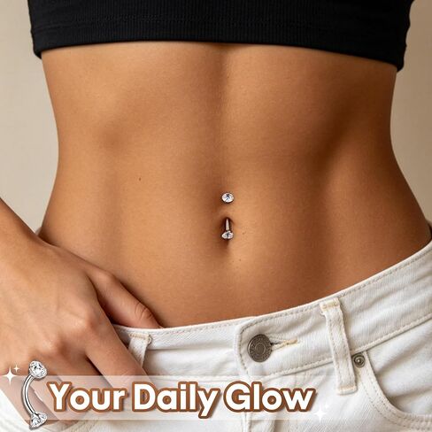 G23 Titanium Belly Button Ring for Sensitive Skin, 14G Internally Threaded Floating Navel Ring with CZ, Dainty Hypoallergenic Belly Piercing Jewelry for Women, 8-16MM in Kuwait
