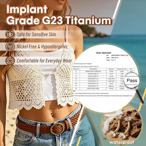 G23 Titanium Belly Button Ring for Sensitive Skin, 14G Internally Threaded Floating Navel Ring with CZ, Dainty Hypoallergenic Belly Piercing Jewelry for Women, 8-16MM in Kuwait