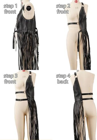 Women Faux Leather Body Harness with Fringe Skirt, Adjustable Studded Waist Harness Belt with Alloy Hardware, Punk Gothic Festival Outfit Accessory for Party, Stage, Cosplay(Waist 27.6-38.6in) in Saudi Arabia