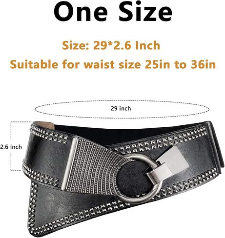 Women's Fashion Vintage Wide Waist Belt Elastic Stretch Cinch Belts With Interlock Buckle, Black, One Size in Saudi Arabia