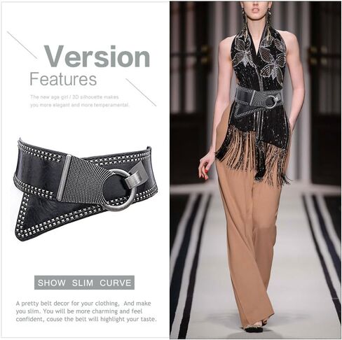 Women's Fashion Vintage Wide Waist Belt Elastic Stretch Cinch Belts With Interlock Buckle, Black, One Size in Saudi Arabia