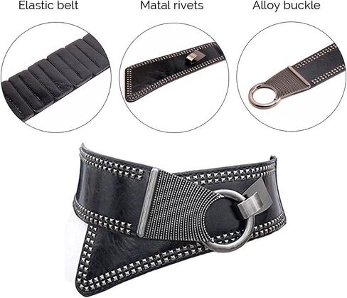 Women's Fashion Vintage Wide Waist Belt Elastic Stretch Cinch Belts With Interlock Buckle, Black, One Size in Saudi Arabia