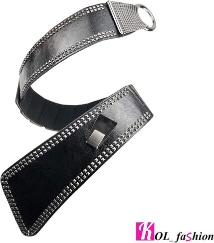 Women's Fashion Vintage Wide Waist Belt Elastic Stretch Cinch Belts With Interlock Buckle, Black, One Size in Saudi Arabia