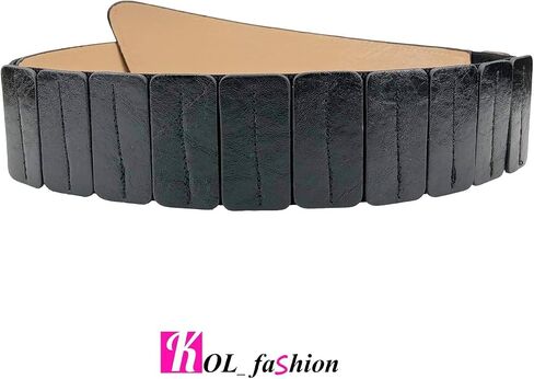 Women's Fashion Vintage Wide Waist Belt Elastic Stretch Cinch Belts With Interlock Buckle, Black, One Size in Saudi Arabia
