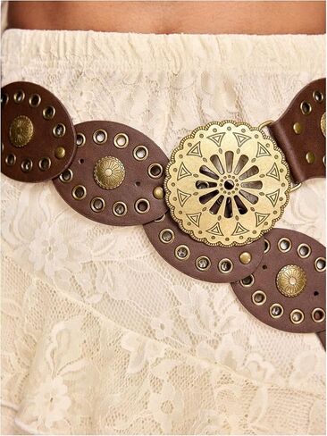 Verdusa Women's Grommet Eyelet Wide Belt PU Leather Vintage Western Cowgirl Waist Belts in Kuwait