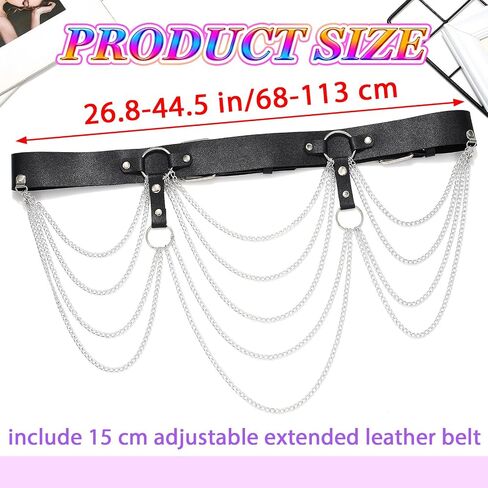 BODIY Leather Waist Chain Belt Black Layered Waist Belt Plus Size Gothic Chain Belts Rave Body Chains for Women in Kuwait