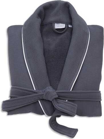 Luxury Turkish Cotton Bathrobe for Women & Men, Waffle Terry Shawl Collar Spa Robe with Satin Trim & Pockets in Saudi Arabia