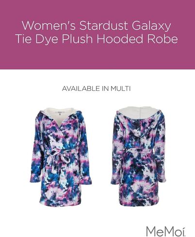 رداء MeMoi النسائي من القطيفة ذو القلنسوة Stardust Galaxy Tie Dye in Kuwait