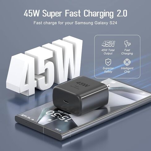 45W Super Fast Charger Type C 10ft, USB C Wall Charging and Android Phone Charger Cable for Samsung Galaxy S25/S25 Ultra/S25+/S24 Ultra/S24 Plus/S24+/S23 Ultra/S23+/S22 Ultra/S22 Plus/Note 20,2 Pack in Kuwait