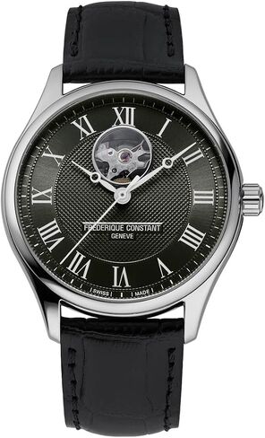 Frederique Constant Men's Automatic Classics, 40mm Silver-Tone Stainless Steel Case with a Black Leather Strap and a Green Heart Beat Dial (Style: FC-310MCK5B6) in Saudi Arabia