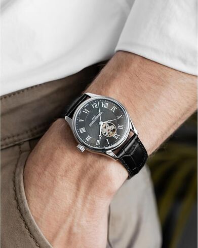 Frederique Constant Men's Automatic Classics, 40mm Silver-Tone Stainless Steel Case with a Black Leather Strap and a Green Heart Beat Dial (Style: FC-310MCK5B6) in Saudi Arabia