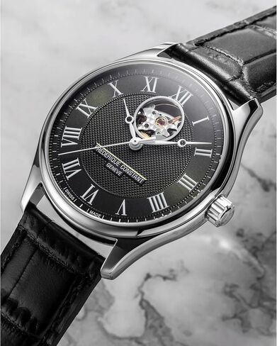 Frederique Constant Men's Automatic Classics, 40mm Silver-Tone Stainless Steel Case with a Black Leather Strap and a Green Heart Beat Dial (Style: FC-310MCK5B6) in Saudi Arabia