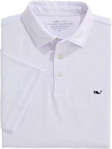 Vineyard Vines St. Jean Stripe Sankaty Performance Polo، قبعة بيضاء/ليلك، L in Kuwait
