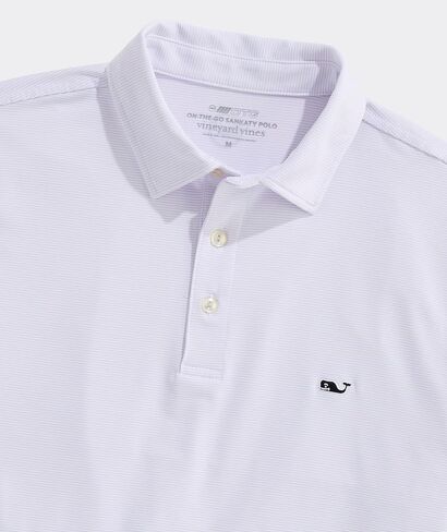 Vineyard Vines St. Jean Stripe Sankaty Performance Polo، قبعة بيضاء/ليلك، L in Kuwait