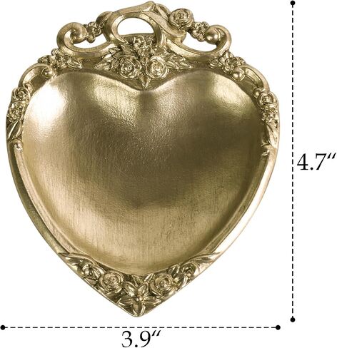 NIKKY HOME Gold Ring Holder Jewelry Dish Set of 2, Heart Shaped Vintage Elegant Trinket Display Decorative Metal Tray Plate Classy Birthday Gifts in Kuwait