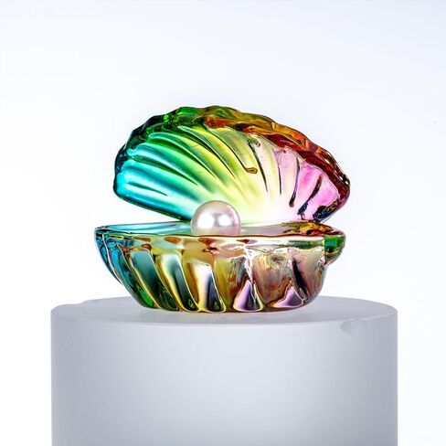 2Pcs Colorful Crystal Seashell with Pearl Figurine Set Glass Ring & Earring Holder Bedside Trinket Storage Decor Gift Ornaments for Wedding Table in Saudi Arabia