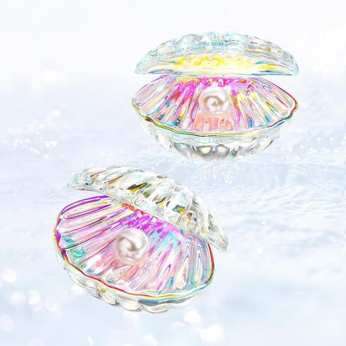 2Pcs Colorful Crystal Seashell with Pearl Figurine Set Glass Ring & Earring Holder Bedside Trinket Storage Decor Gift Ornaments for Wedding Table in Saudi Arabia