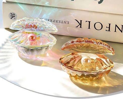 2Pcs Colorful Crystal Seashell with Pearl Figurine Set Glass Ring & Earring Holder Bedside Trinket Storage Decor Gift Ornaments for Wedding Table in Saudi Arabia