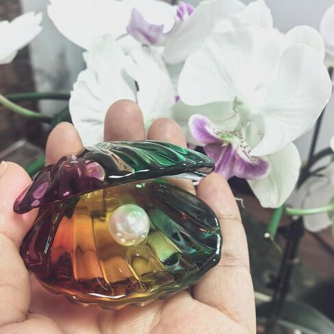 2Pcs Colorful Crystal Seashell with Pearl Figurine Set Glass Ring & Earring Holder Bedside Trinket Storage Decor Gift Ornaments for Wedding Table in Saudi Arabia