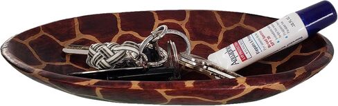 Hand-Carved Wooden Animal Print Bowl: Artisan Animal Trinket Dish, Ring Tray & Jewelry Organizer (Giraffe, 8x5 Inch) in Saudi Arabia