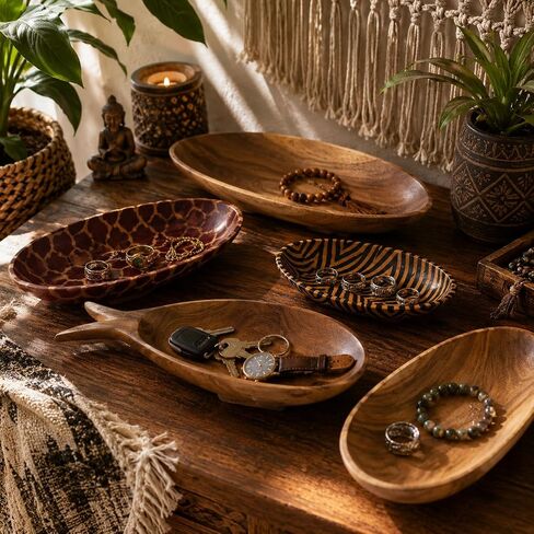 Hand-Carved Wooden Animal Print Bowl: Artisan Animal Trinket Dish, Ring Tray & Jewelry Organizer (Giraffe, 8x5 Inch) in Saudi Arabia
